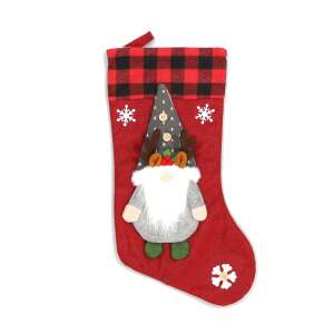 Red Christmas stocking with a gnome design, perfect for hanging on the fireplace or decorating your Christmas tree - Christmas