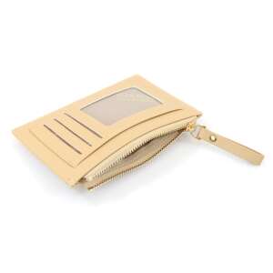 Beige Ella Icon card holder with zipper, showing the inside with card slots and a transparent window - Dressing Accessory