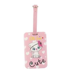 Cute Cat pink luggage tag with white hearts, featuring a cute cat design - Luggage Tag