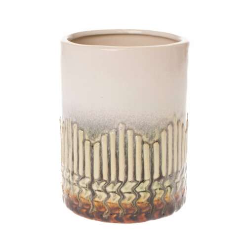 Vaza Degrade Line, ceramic vase with a cream color and a degrade pattern, 13 cm