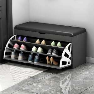 BC FUR1665-1 Shoe Storage Bench with Cushioned Seat and Shelves - Shoe Storage