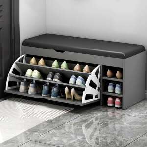 Shoe storage bench with seat, grey, BC FUR1666-2, shoe rack, shoe cabinet, shoe organizer, entryway storage - Furniture