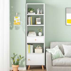 White bookcase with 4 shelves and 2 drawers, FUR1833-2 - Bookshelve & standing shelve