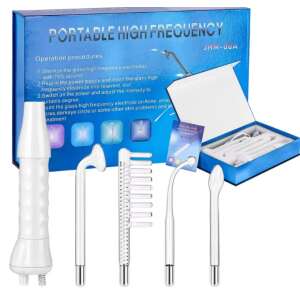Professional device with glass tubes for electrotherapy with high-frequency blue light – ideal for acne removal and skin rejuvenation, White.