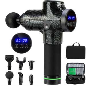 Професионален масажен пистолет с 6 накрайника, черен цвят, чанта за носене - OEM