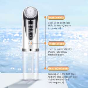Beauty Cleaner facial pore vacuum cleaner, white and black, USB charging, 3 suction levels, 6 different heads, purple light mode - Facial care device
