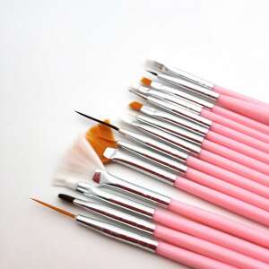 Set of 15 Nail Brushes: Nail Art, the essential tool for perfect nails and stunning designs!, pink