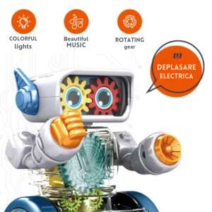 Interaktív robot fényekkel és hangokkal, átlátszó, belső fogaskerekek láthatók, mozgások és pörgetések, 3 x AA elemmel, +3 év, fehér