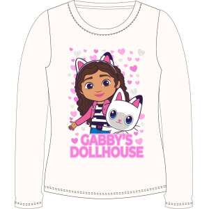 Gabby's Dollhouse Langarmshirt für Mädchen, weiß mit rosa Herzen und einem Aufdruck von Gabby und ihrer Katze - Babys & Toddler