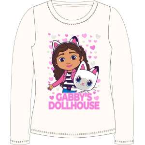 Tricou cu mânecă lungă Gabby's Dollhouse pentru fete, cu Gabby și pisica ei, Pandy, într-un design roz și alb. - Bebeluși și copii mici