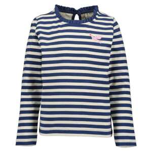 Tricou cu mânecă lungă în dungi pentru fete, dungi albastre și albe cu un imprimeu cu pasăre roz, marca Blue Seven - Bebeluși și copii mici