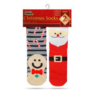 Két pár karácsonyi zokni, az egyik mézeskalács emberrel és cukorkával, a másik Mikulással. Egy méret mindenre. - Bewello