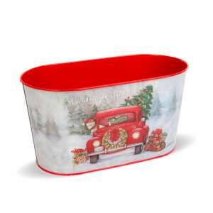 Bewello karácsonyi fém kosár autós mintával, piros, 23 x 11,5 x 11,5 cm - Bewello