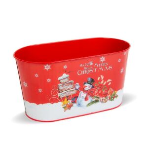 Karácsonyi Fém Kosár - Hóember - 23cm, piros fém karácsonyi kosár hóember mintával - Bewello