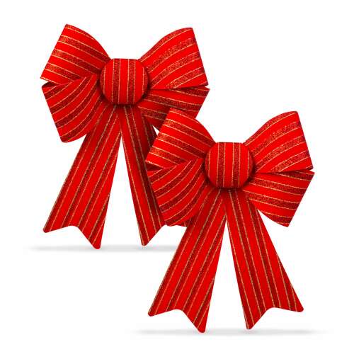 Piros csillogó karácsonyi masni dísz, 2 db-os csomag, Bewello