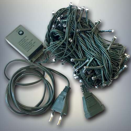 100 LED-es karácsonyi fényfüzér, 6,3m, hideg fehér, beltéri használatra, dugóval és vezérlővel