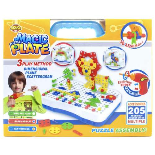 Magic Plate Puzzle összeszerelő játék 205 darabbal, 3 játékmód, elektromos erő, 3D összeszerelés, gyerekeknek