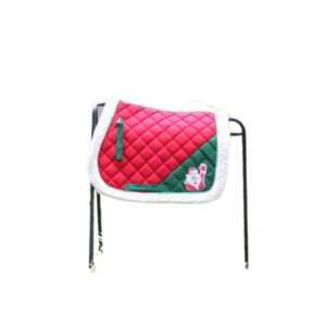 Piros és zöld nyeregalátét Mikulás mintával Shetland pónikhoz - Nyeregalátét