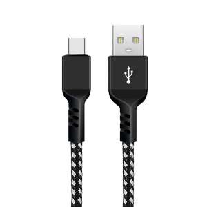 Maclean MCE482 USB-C - USB-A kábel, 2m, fekete-fehér fonott, gyors töltés, adatátvitel - USB kábel