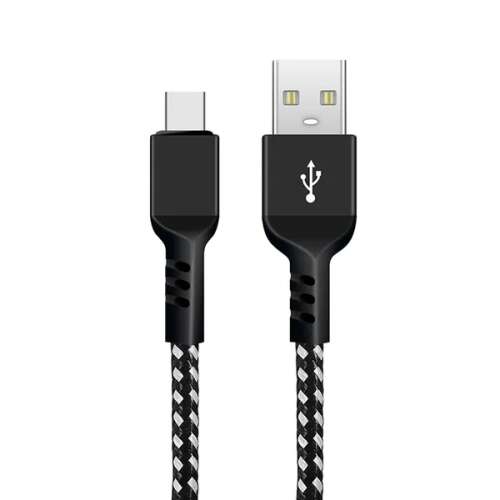 Maclean MCE482 USB-C - USB-A kábel, 2m, fekete-fehér fonott, gyors töltés, adatátvitel
