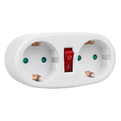 Maclean Adaptor priză cu 2 prize și întrerupător, alb, 3680W, IP20