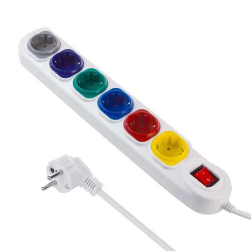 Multiprise Maclean, cablu prelungitor cu 6 prize, cu comutator, 250VAC/10A, 1,5m, MCE509 W