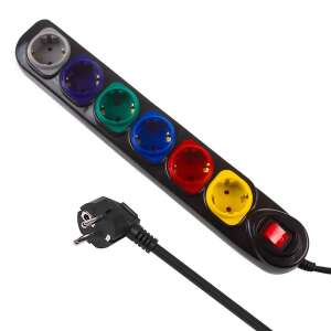 Listwa zasilająca Maclean MCE509 B 6-gniazdowa z podświetlanym przełącznikiem, czarna, kabel 1,5m - Maclean