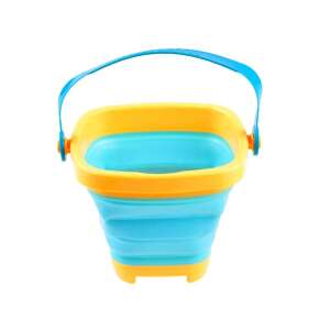 Składany kubełek w kolorze niebieskim i żółtym z niebieskim uchwytem, idealny do zabawy w piasku lub wodzie - Gra typu sandbox