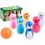 Set de bowling cu animale colorate, 6 pini și o minge, ambalaj