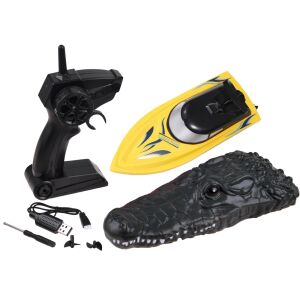 Zestaw Krokodil Fejes Távirányítós Motorcsónak ze zdalnym sterowaniem, nakładką na głowę krokodyla i akcesoriami - Pojazd zdalnie sterowany