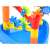 Priveliște apropiată a roții de apă și a bazei unei jucării colorate pentru nisip cu roată de apă