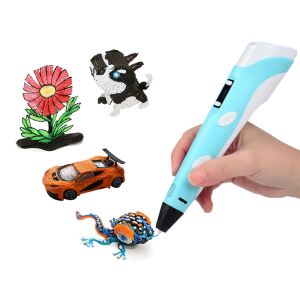 3D-Stift mit bunten Filamentkreationen: Blume, Hund, Auto und Meereskreatur - Bürobedarf