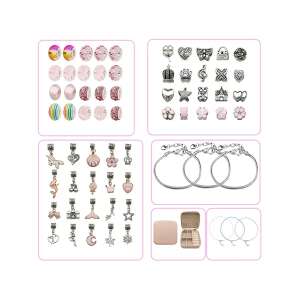 Sada náramkov s príveskami zo striebra a ružového zlata s príveskami, korálkami a náramkami, v koláži - Hračky na výrobu šperkov