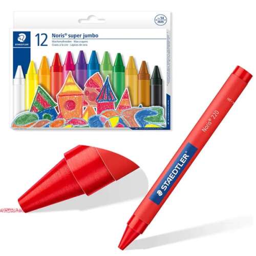 Staedtler Noris Super Jumbo Wachsmalstifte, 12er Pack, 14 mm Durchmesser, sortierte Farben, für Kinder