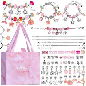 Set de bijuterii Hercegnő ékszerkészlet - vis de vis roz pentru fete, include brățări, mărgele, farmece și o geantă roz - Jocuri de creat bijuterii