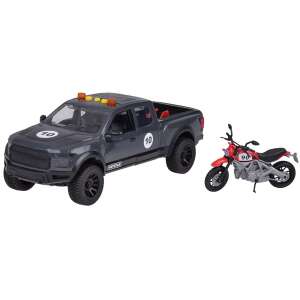 Set de jucărie Toystar Pickup Truck și motocicletă, camion pickup gri cu motocicletă roșie, lumini și sunete - Nonbrand Maşinuţe