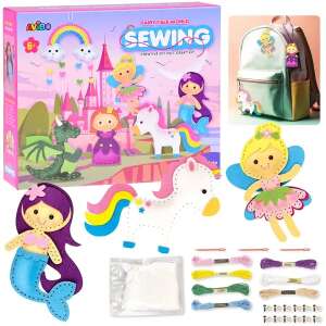 Avivo Lumea Basmelor Sewing Creative DIY Set de Artizanat din Felt, include 6 proiecte distractive, unicorn, sirenă, zână, dragon, prințesă, curcubeu, ace de cusut, fire, umplutură și ochi din plastic - Nonbrand Jocuri si jucarii creative