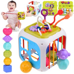 Collage des interaktiven Formensortierwürfels für Babys und Kleinkinder im Einsatz - Babywalker, Lauflernhilfen und Entwicklungsspiele für Kleinkinder