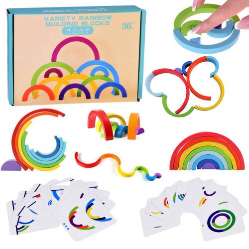 Holz-Montessori-Lernpuzzle bunter Regenbogen + Aufgaben ZA5328