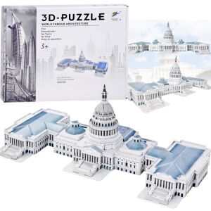 Capitol Hill 3D puzzle, 132 darabos modell készlet dobozzal és összeszerelt nézettel - Puzzle & Kirakó