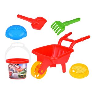 Set de jucării pentru nisip pentru copii cu roabă, găleată, lopată, greblă și formă - Jucari pe nisip