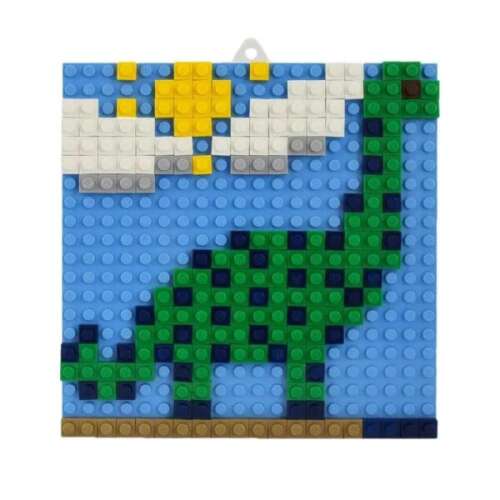 Set de construcție mozaică Q-BRiCKS® Dinosaurii, dinozaur verde pe o placă de bază albastră