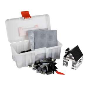 Set de blocuri de construcție Q-BRiCKS® 400 de piese pentru construirea caselor, include blocuri de diferite dimensiuni, plăci de bază și elemente de acoperiș în negru, alb, gri deschis și gri închis - Q-Bricks