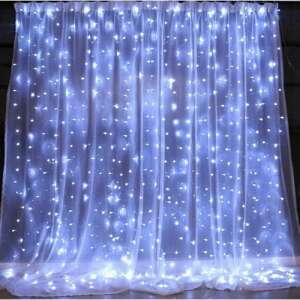 300 LED curtain lights, USB powered, 8 lighting modes, remote control, cold white, 3 x 3 m, IP65, HT - String Light