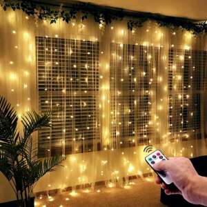 <product_name> 300 micro LED curtain lights in a window, creating a warm and cozy atmosphere - Nonbrand String Light