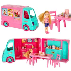 Collage of Súprava autíčok pre bábiky Food truck playset with doll and furniture - Doll accessory
