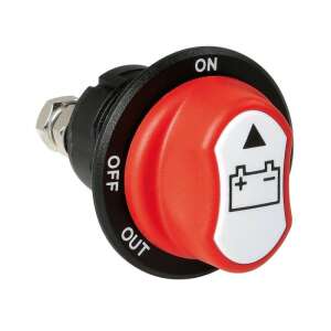 3-way battery disconnect switch, 100A, 12/32V, on/off/out positions, red knob, black base - Light Switch