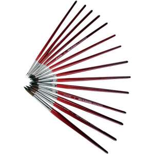 12 darabos kerek ecsetkészlet, PULSE márka, piros nyéllel - Iskolai ecset