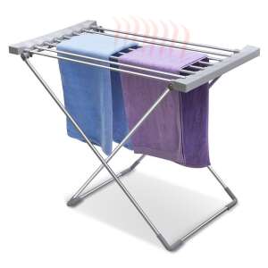 Timeless Tools electric clothes dryer with 8 drying rods, showing towels drying on the dryer - Timeless Tools