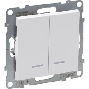 Intrerupator dublu, cu lumina de control/bec martor 10AX, borne automate, alb, Legrand New Suno 134262224 - Legrand Intrerupatoare